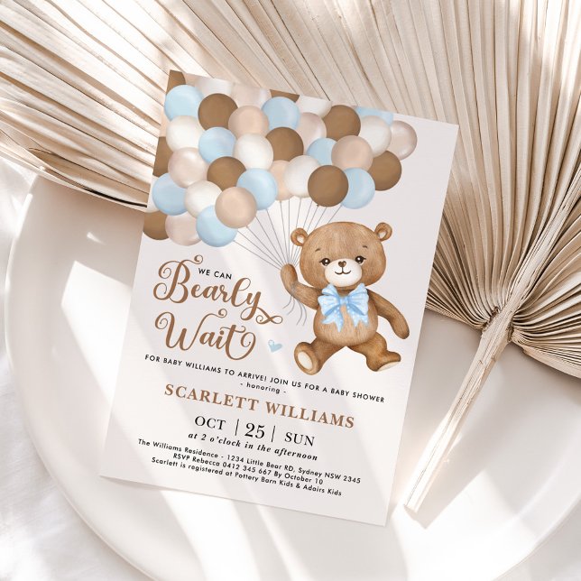 Blue Vi kan bota vänta Nalle Baby Shower Inbjudningar (Skapare uppladdad)