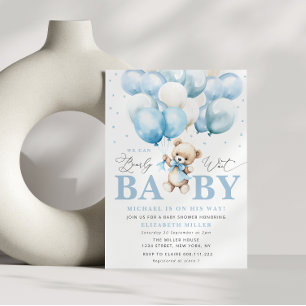 Blue vi kan vänta på babyduschen inbjudningar