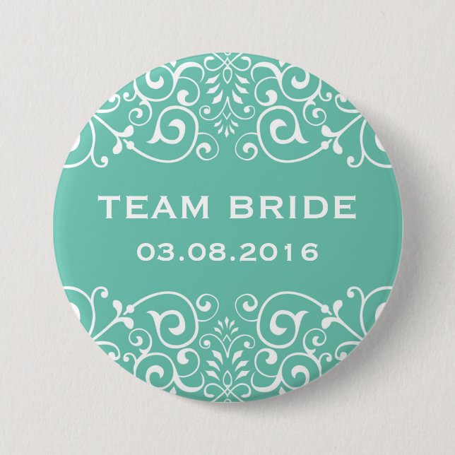 Blue Victorian Blommigt Gräns Team Bride Button Knapp (Framsida)