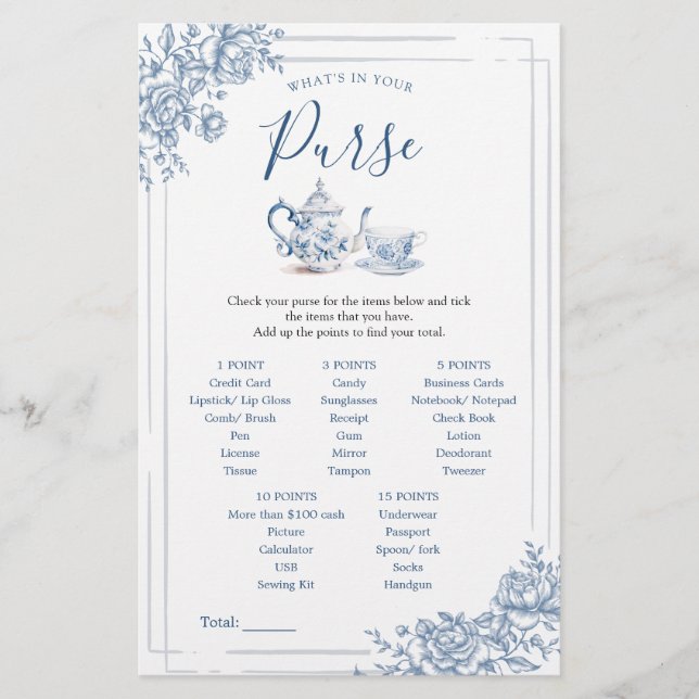 Blue Victorian Garden Möhippa Tea Purse Game (Framsida)