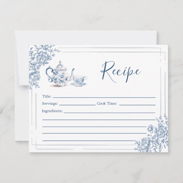Blue Victorian Garden Möhippa Tea Recipe Inbjudningar (Framsida)