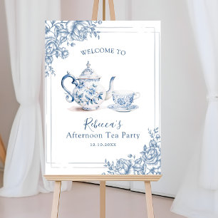 Blue Victorian Garden Möhippa Tea Välkomsttecken Poster