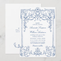 Blue Victorian Ornate Grace Blommigt Fransk Bröllo