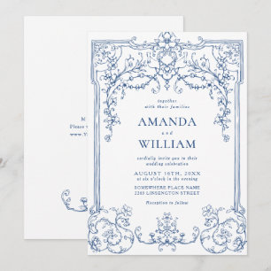 Blue Victorian Ornate Grace Blommigt Ram Bröllop Inbjudningar