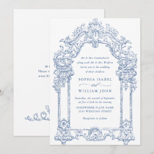 Blue Victorian Ornate Grace Blommigt Ram Bröllop Inbjudningar