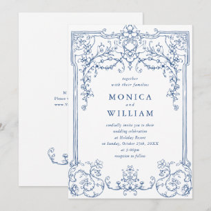 Blue Victorian Ornate Grace Blommigt Ram Bröllop Inbjudningar