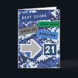Blue Video Gamer 21:a födelsedagskortet Kort<br><div class="desc">En coola blå videospelare 21:a födelsedagskort för honom. Den har en pixelvideospelsblå design på kortets framsida och baksida. Insidan läser ett meddelande med en hög födelsedagskalender som lätt kan bli personlig om det behövs. Det här roligtens spelfödelsedagskort skulle göra honom underbar.</div>
