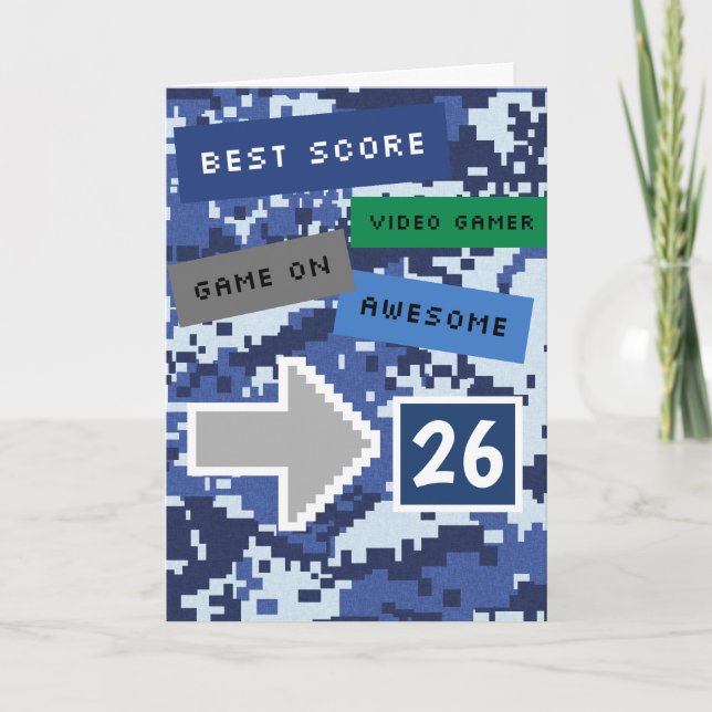 Blue Video Gamer 26:e födelsedagskortet Kort (Framsida)
