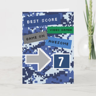 Blue Video Gamer 7th Birthday Kort