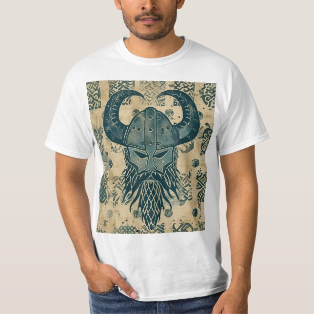 Blue Viking Head T Shirt (Framsida)