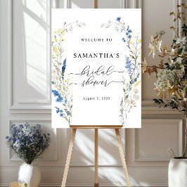 Blue Vild Blommigt Dainty Boho Välkomsttecken Poster
