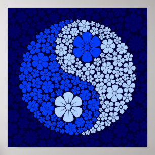 Blue Vild Flowers Yin Yang Poster