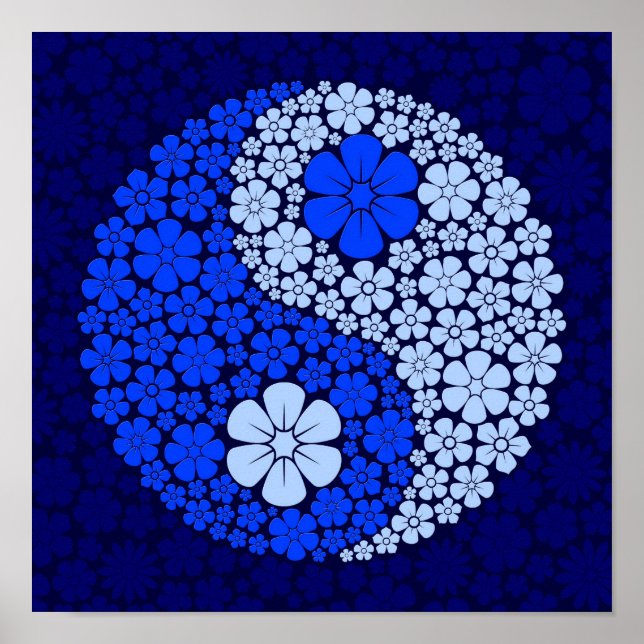 Blue Vild Flowers Yin Yang Poster (Framsidan)