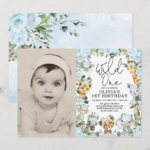 Blue Vild One Jungle Safari Girl Birthday Photo