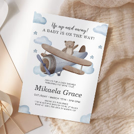 Blue Vintage Airplan Boy Baby Shower Inbjudningar