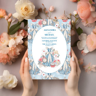 Blue Vintage Alice i Wonderland Bröllop Inbjudningar