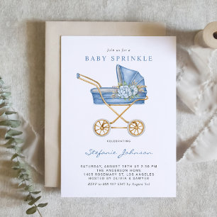Blue Vintage Barnvagn Det är en Baby Sprinkle Inbjudningar