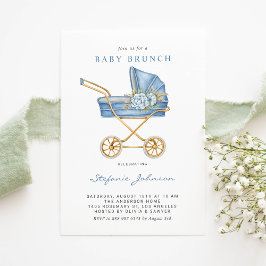 Blue Vintage Barnvagn Det är en Boy Baby Brunch Inbjudningar