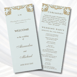 Blue Vintage Baroque Christian Wedding Program
