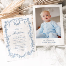 Blue Vintage Blommigt Boy Baptism Christening Phot
