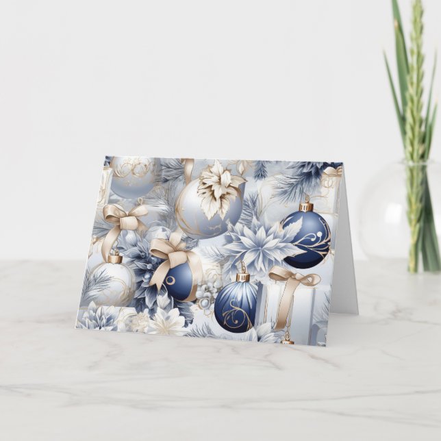 Blue Vintage-Blommigtar Helgkort (Framsida)