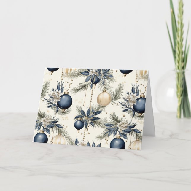Blue Vintage-Blommigtar Helgkort (Framsida)