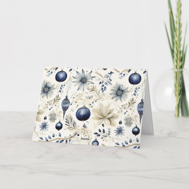 Blue Vintage-Blommigtar Helgkort (Baksida)