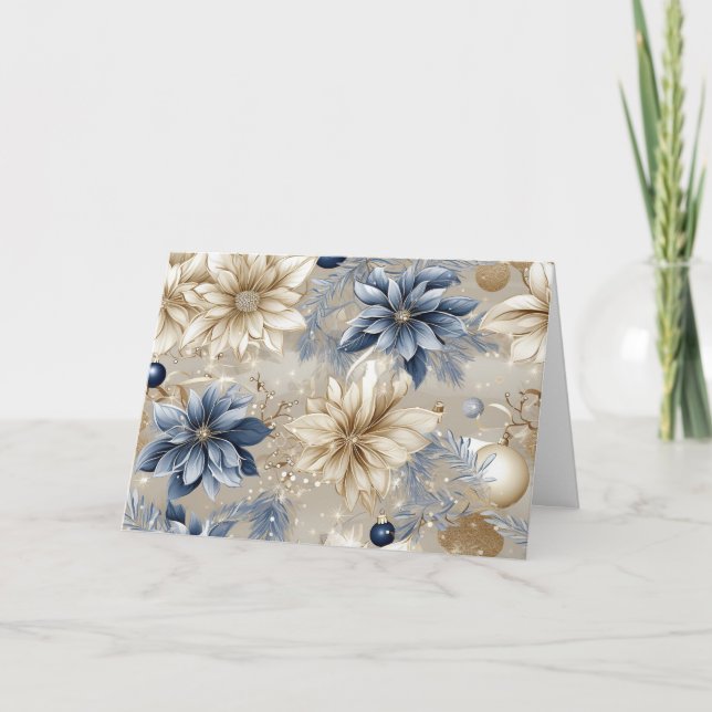 Blue Vintage-Blommigtar Helgkort (Framsida)