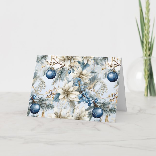 Blue Vintage-Blommigtar Helgkort (Framsida)
