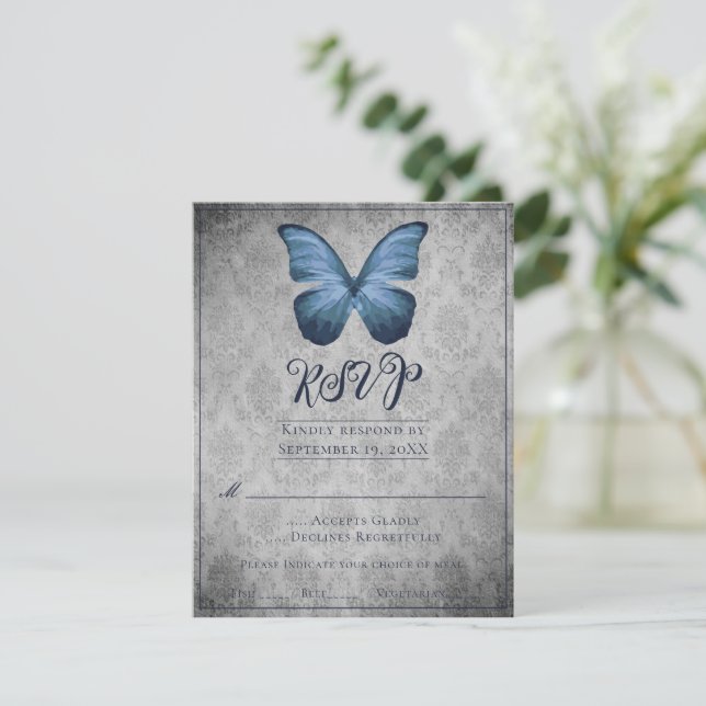 Blue Vintage Butterfly Damask Wedding OSA (Stående Fram)