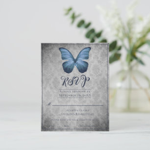 Blue Vintage Butterfly Damask Wedding OSA Kort