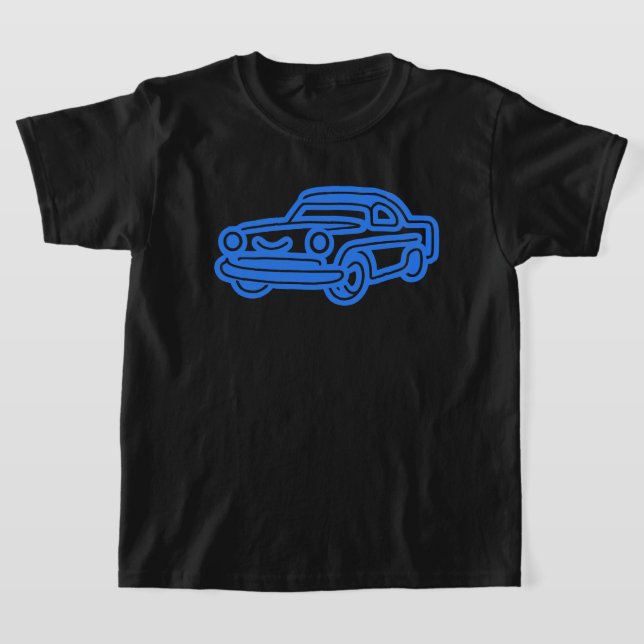 Blue Vintage Car Illustration T Shirt (Laydown)