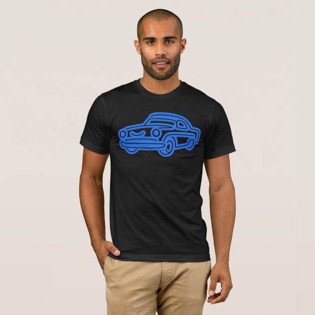 Blue Vintage Car Illustration T Shirt (Hel framsida)