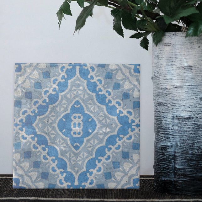 Blue Vintage Cement Tittar Geometric Mönster Kakelplatta (Skapare uppladdad)