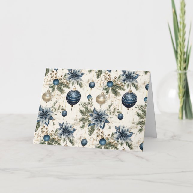 Blue Vintage Christmas Florals Helgkort (Framsida)