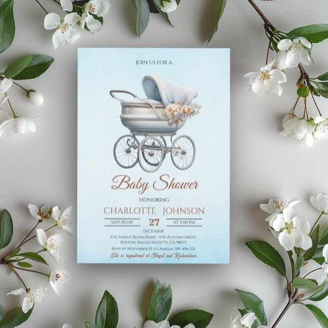Blue Vintage Classic Boy Baby Shower Inbjudningar (Skapare uppladdad)