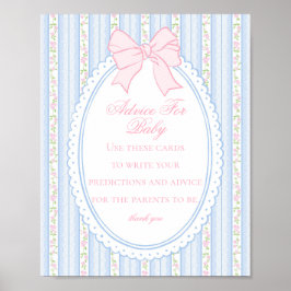 Blue Vintage Fancy Floral Advice for Baby Shower Poster