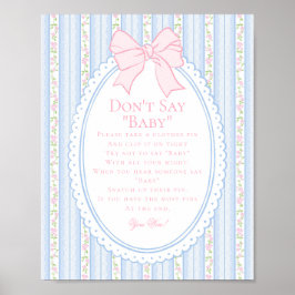 Blue Vintage Fancy Floral Dont Say Baby Game Poster