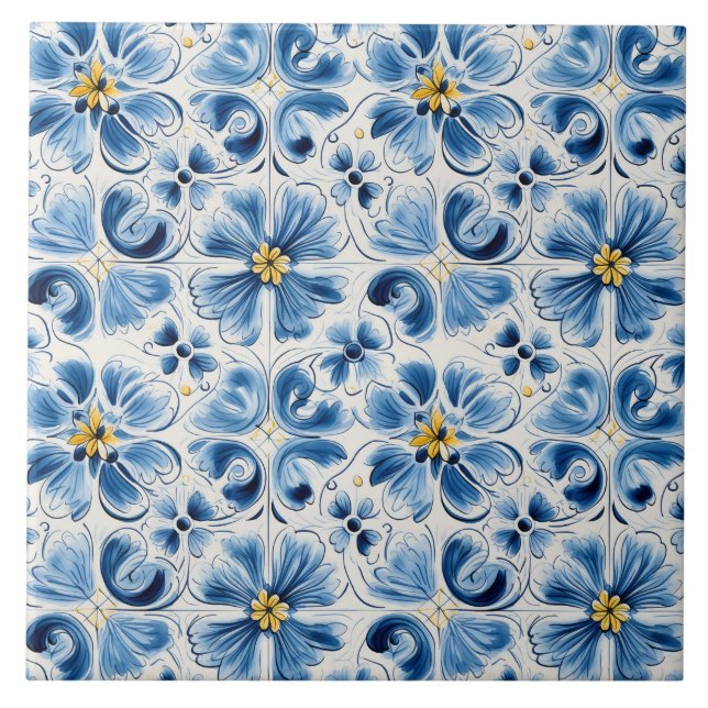 Blue Vintage Floral Kakelplatta (Framsidan)