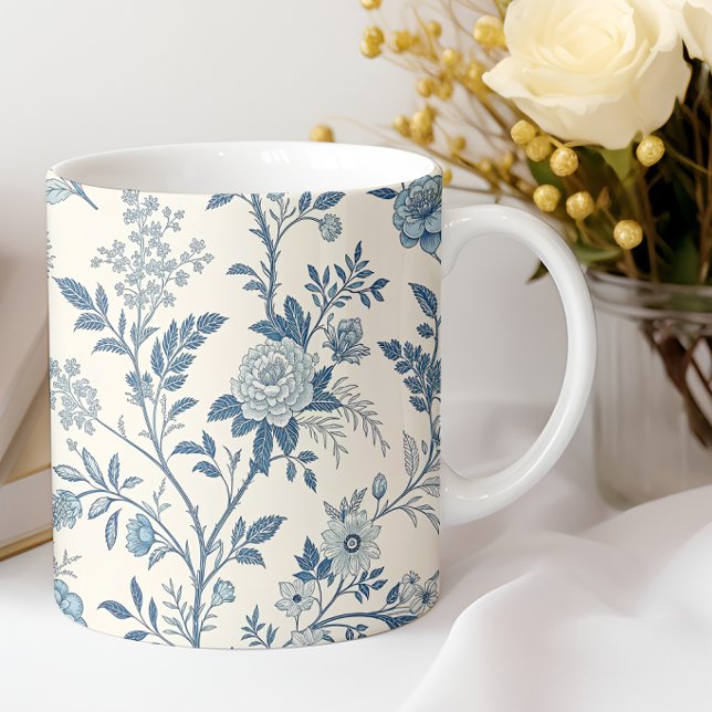 Blue Vintage Floral Pattern Kaffemugg (Skapare uppladdad)