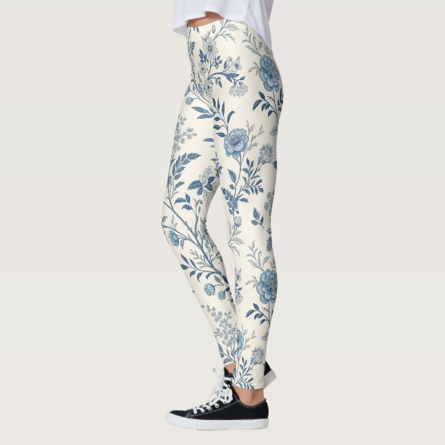 Blue Vintage Floral Pattern Leggings (Vänster)