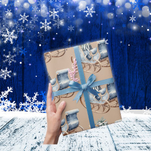 Blue Vintage jul Sleigh Presentpapper