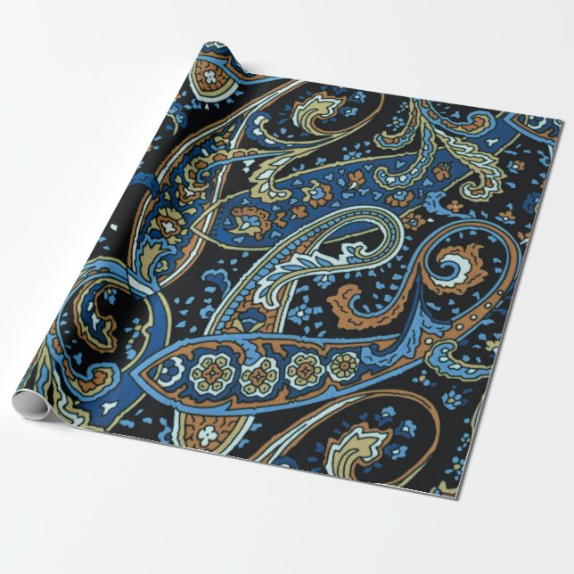 Blue Vintage Paisley Mönster Presentpapper (Utrullad)