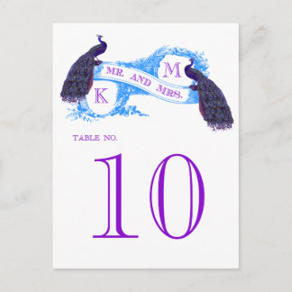 Blue Vintage Peacock Bröllop Bordsnummer 8806CE