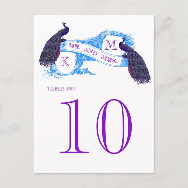 Blue Vintage Peacock Bröllop Bordsnummer 8806CE (Framsida)
