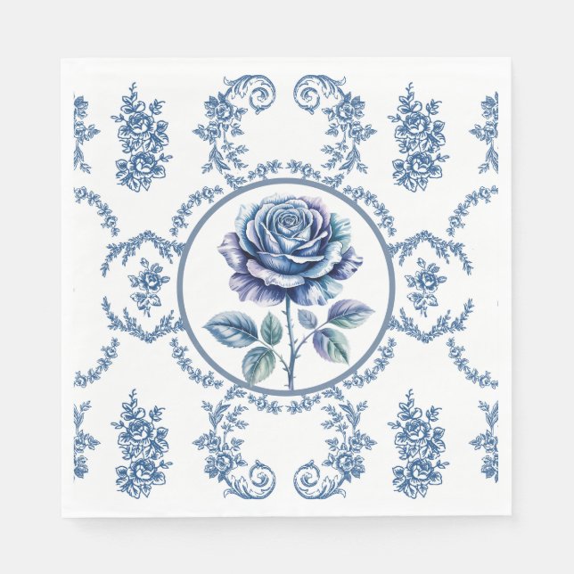Blue Vintage Rose Pappersservett (Framsidan)