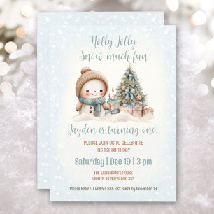 Blue Vintage Snögubbe Boy jul jul 1:a födelsedag Inbjudningar