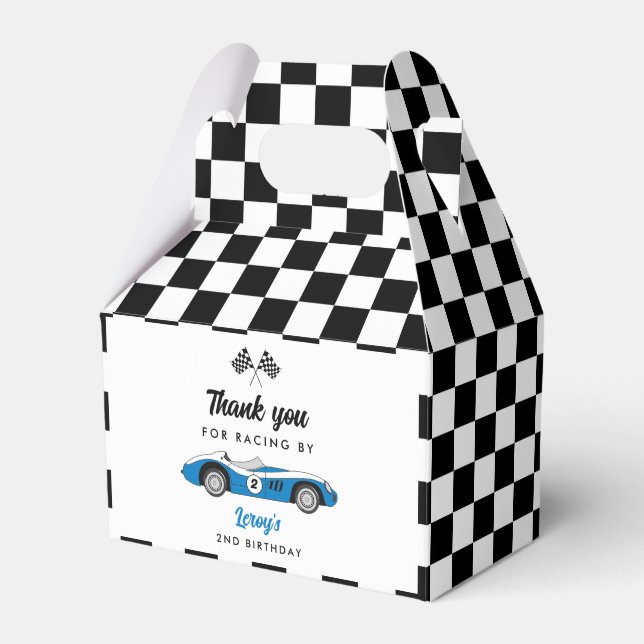 Blue Vintage Tävling Car Boy Födelsedagsfest Presentaskar (Framsidan Sidan)