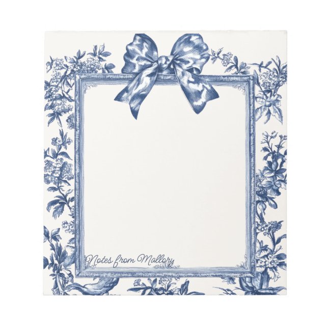 Blue Vintage Toile de Jouy Framed Anteckningsblock (Framsida)