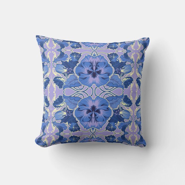 Blue Violet Art nouveau Pansy Pillow Kudde (Framsida)